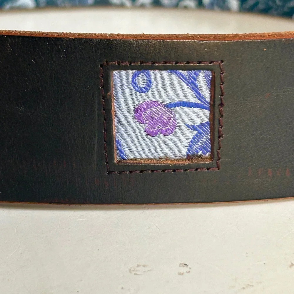 Robert Graham Brown Leather Belt men's 38 Chunky Buckle Patchwork Statement